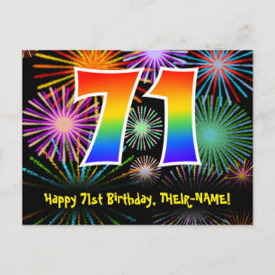 71. Geburtstag – Lustiges Feuerwerk Muster + Regen Postkarte