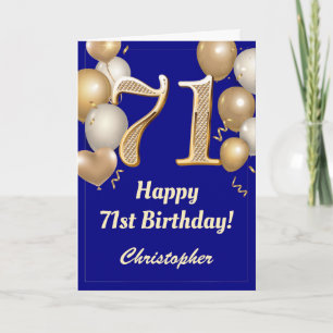 71. Geburtstag Navy Blue und Gold Balloons Confett Karte