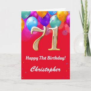 71. Geburtstag Rot und Gold farbige Ballons Karte