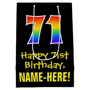 71. Geburtstag: Spaß, kühl, farbig, Regenbogen "71 Mittlere Geschenktüte