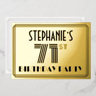 71. Geburtstagsfeier — Art Deco-Stil „71“ & Name Folieneinladung