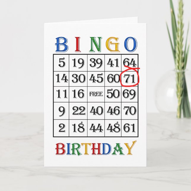 71. Geburtstagskarte Bingo Karte (Vorderseite)