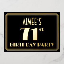 71. Geburtstagsparty: Art Deco Look "71", w/ Name Folieneinladung