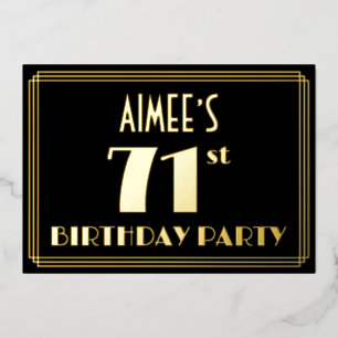 71. Geburtstagsparty: Art Deco Look "71", w/ Name Folieneinladung