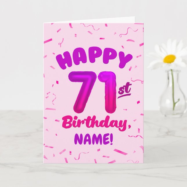 71st Birthday, Balloon Number, Customizable Name Karte (Kleine Pflanze)