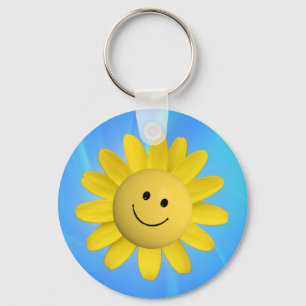 720227 GLÜCKLICH SONNENBLUME SCHLICHT CARTOON GRA SCHLÜSSELANHÄNGER