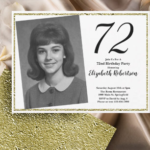 72. Benutzerdefiniertes Foto in Weiß und Gold Einladung