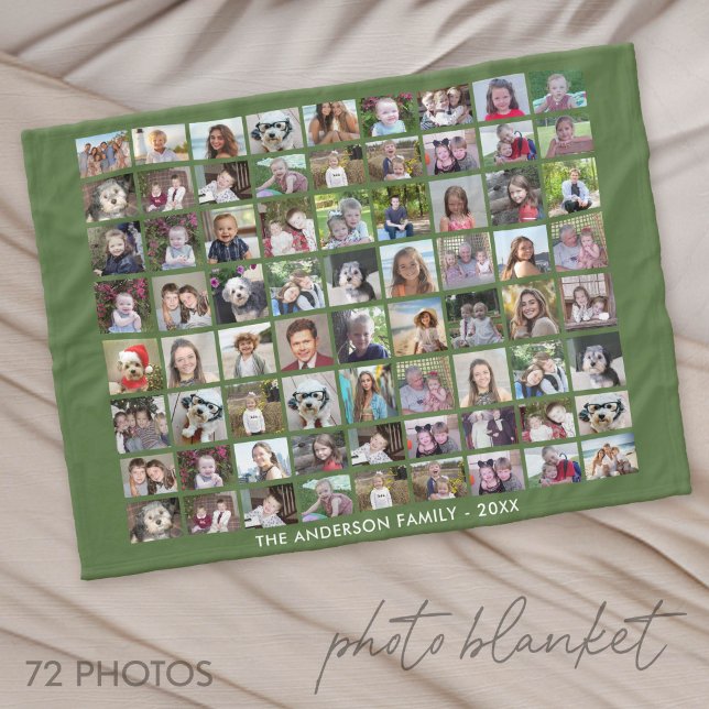 72-Foto-Collage-Raster mit Text - grün Fleecedecke (Photo Blanket - Custom Pictures in a Collage)