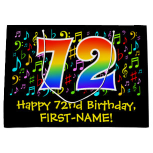 72. Geburtstag - Farbige Musiksymbole, Regenbogen  Große Geschenktüte
