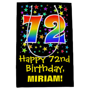 72. Geburtstag: Farbige Sterne Muster & Regenbogen Mittlere Geschenktüte