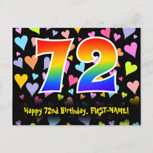 72. Geburtstag: Fun Hearts Muster, Regenbogen 72 Postkarte