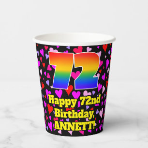 72. Geburtstag: Loving Hearts Pattern, Regenbogen Pappbecher