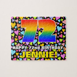 72. Geburtstag — Spaß, Liebende Herzformen + "72" Puzzle