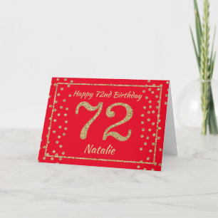 72. Geburtstagskarte Rot und Gold Glitzer Confetti Karte