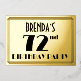 72. Geburtstagsparty — Art Deco Look "72" + Name Folieneinladung