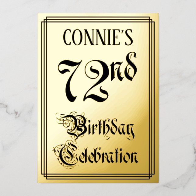 72. Geburtstagsparty — Elegantes Script + Individu Folieneinladung (Vorderseite)