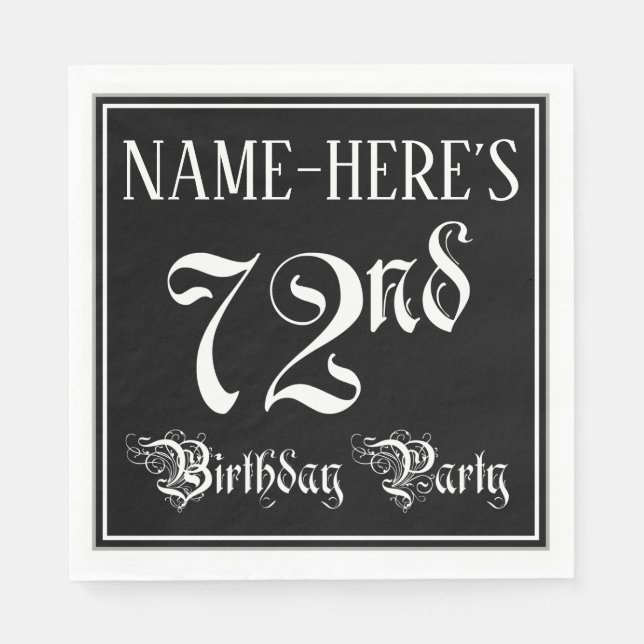 72. Geburtstagsparty - Extravagantes Script + Indi Serviette (Vorderseite)
