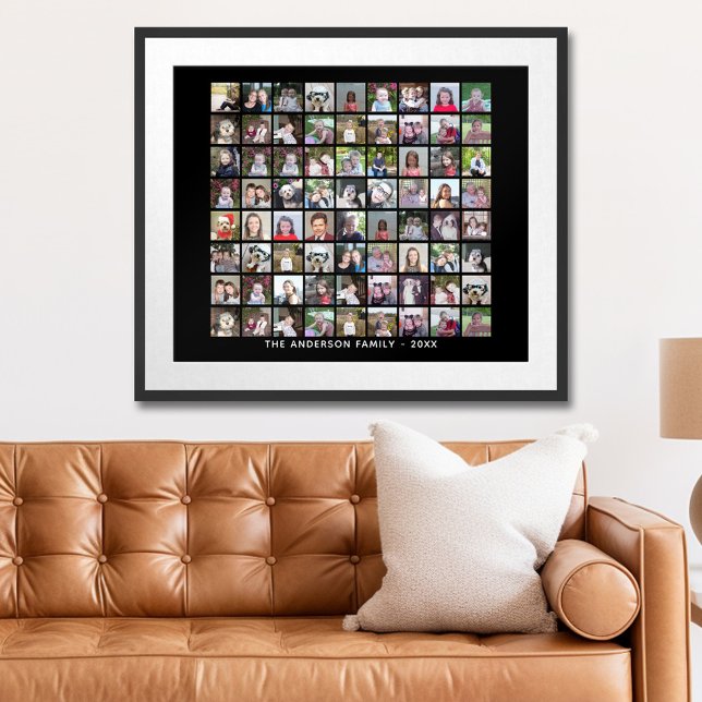 72 Square Foto Collage Grid mit Text - schwarz Poster (Personalized Photo Poster)
