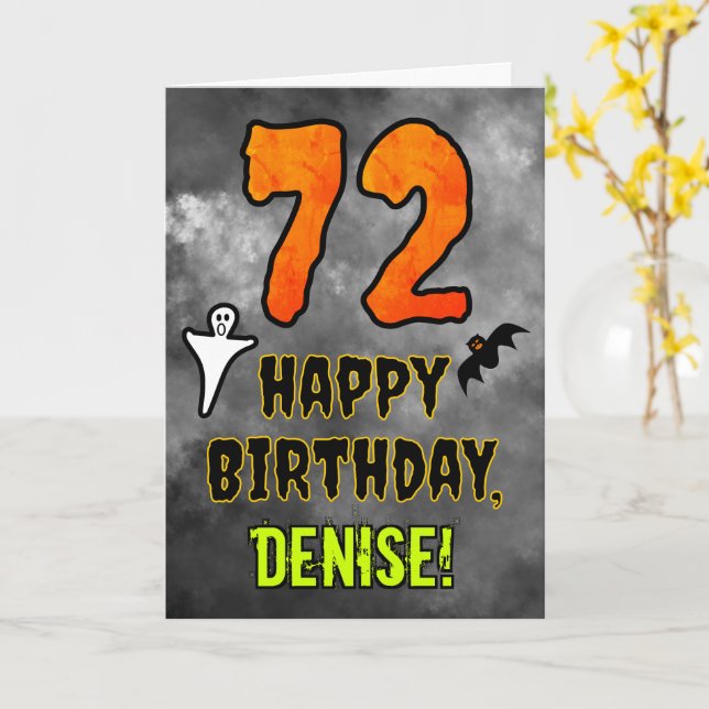 72nd Birthday: Eerie Halloween Theme + Custom Name Karte (Gelbe Blume)