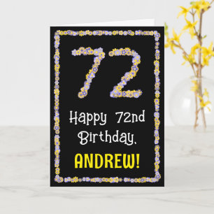 72nd Birthday: Floral Flowers Number, Custom Name Karte