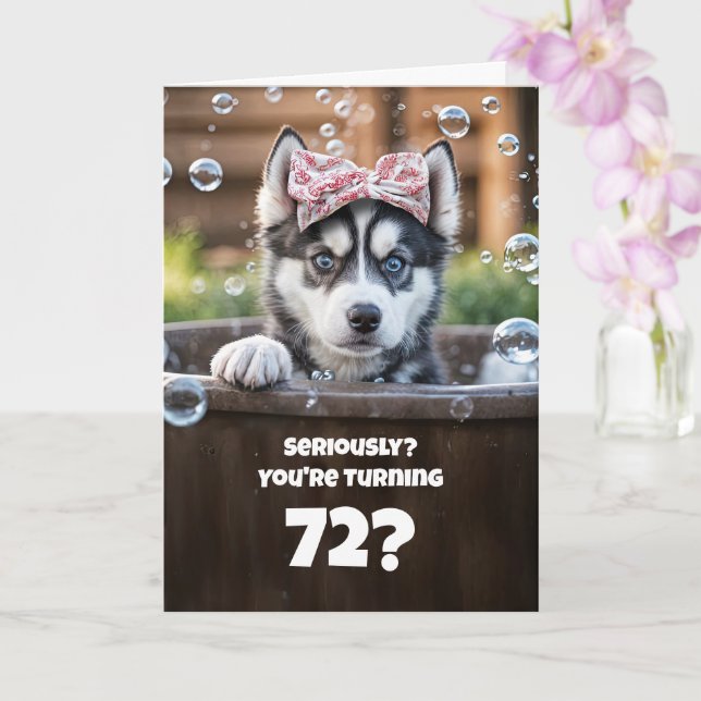 72nd Happy Birthday Cute Funny Husky Dog Funny Karte (Orchidee)