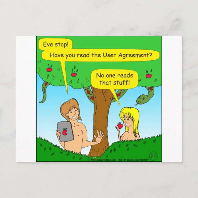 730 Adam und Eve Geschäftsbedingungen Cartoon Postkarte (Vorderseite)