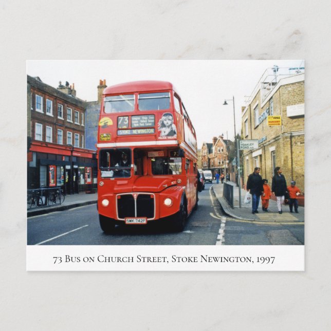 73 Bus Stoke Newington Church St N16 im Jahr 1997 Postkarte (Vorderseite)