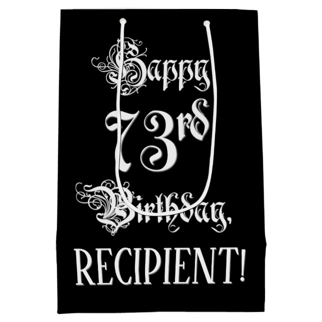 73. Geburtstag: Extravagant, Elegantes Script + In Mittlere Geschenktüte (Rückseite)