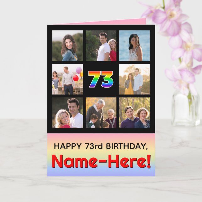 73. Geburtstag: Fun Rainbow #, Custom Fotos + Name Karte (Orchidee)