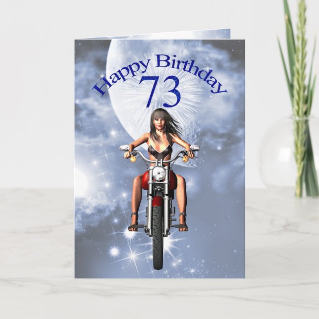 73. Geburtstag mit einem Biker-Mädchen Karte (Vorderseite)
