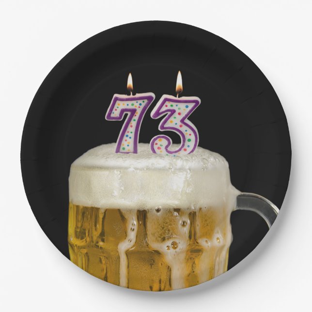 73. Geburtstagsbier auf schwarzem Papierplatten Pappteller (Vorderseite)