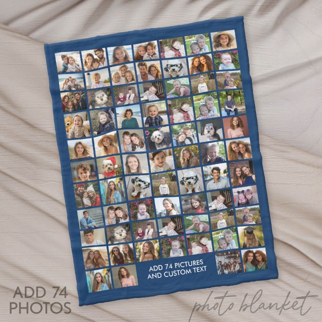 74 Foto-Collage-Raster - Benutzerdefinierter Text  Fleecedecke (Custom Fleece Blanket with Photo Collage)