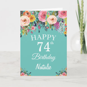 74. Geburtstag Aquarellfarben Blume Aquamarin Karte