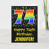 74. Geburtstag: Farbige Musiksymbole + Regenbogen 