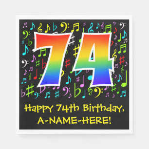 74. Geburtstag - Farbige Musiksymbole, Regenbogen Serviette