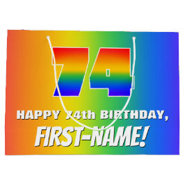 74. Geburtstag: Farbiges, lustiges Regenbogenmuste Große Geschenktüte