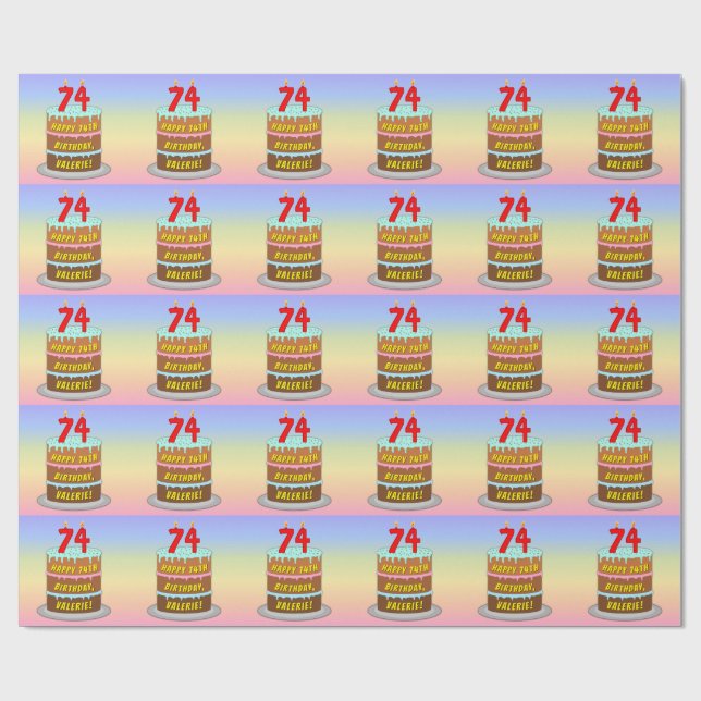 74. Geburtstag: Fun Cake and Candles + Individuell Geschenkpapier (Flach)
