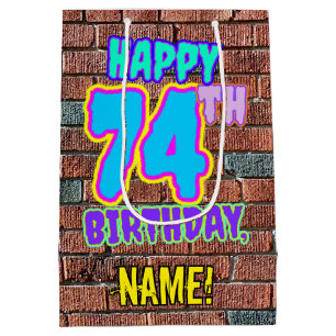 74. Geburtstag: Lustiges, urbanes Graffiti-inspiri Mittlere Geschenktüte
