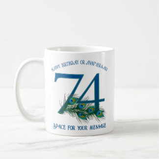74. Geburtstag oder Jubiläum Pfauenfeder Kaffeetasse