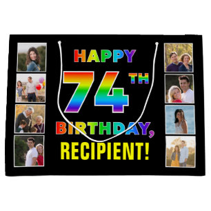 74. Geburtstag: Regenbogentext, benutzerdefinierte Große Geschenktüte