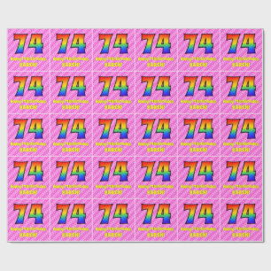 74. Geburtstag: Rosa Streifen & Herz, Regenbogen # Geschenkpapier