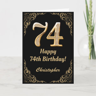 74. Geburtstag Schwarz und Gold Glitzer Rahmen Karte