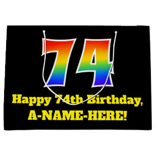 74. Geburtstag ~ Spaß, bunt, lebhaft, Regenbogen 7 Große Geschenktüte