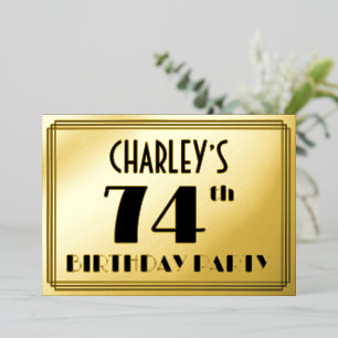 74. Geburtstagsfeier — Art Deco-Look „74“ + Name Folieneinladung