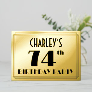 74. Geburtstagsparty — Art Deco Look "74" + Name Folieneinladung