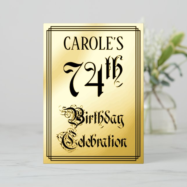 74. Geburtstagsparty — Elegantes Script + Individu Folieneinladung (Stehend vorne)