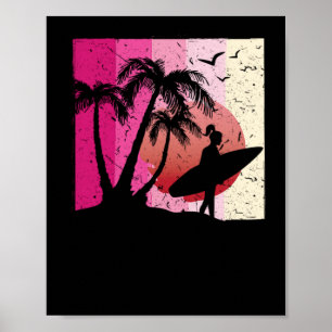 74.Surfing Surfer Girl Surfbrett Sunse Sunse Poster
