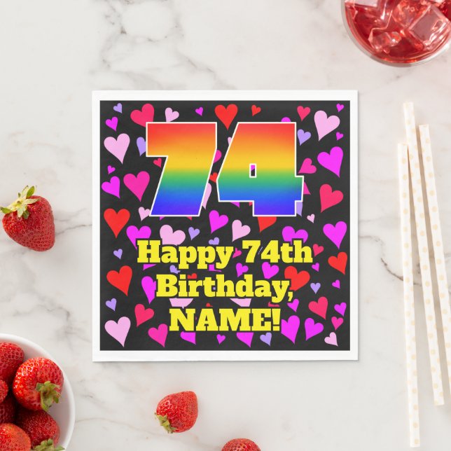 74th Birthday: Loving Hearts Pattern, Rainbow # 74 Serviette (Beispiel)