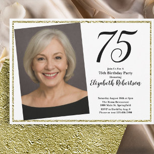 75. Benutzerdefiniertes Foto in Weiß und Gold  Einladung