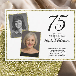 75. Custom Foto White und Gold Einladung